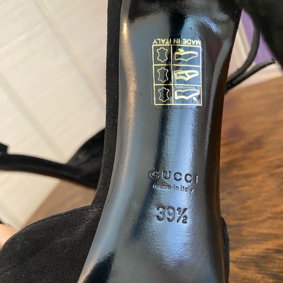 Gucci Black Suede Ankle Strap Peep Toe Bamboo Heel Stilettos Size EU 39.5 US 9.5 - Picture 7 of 9